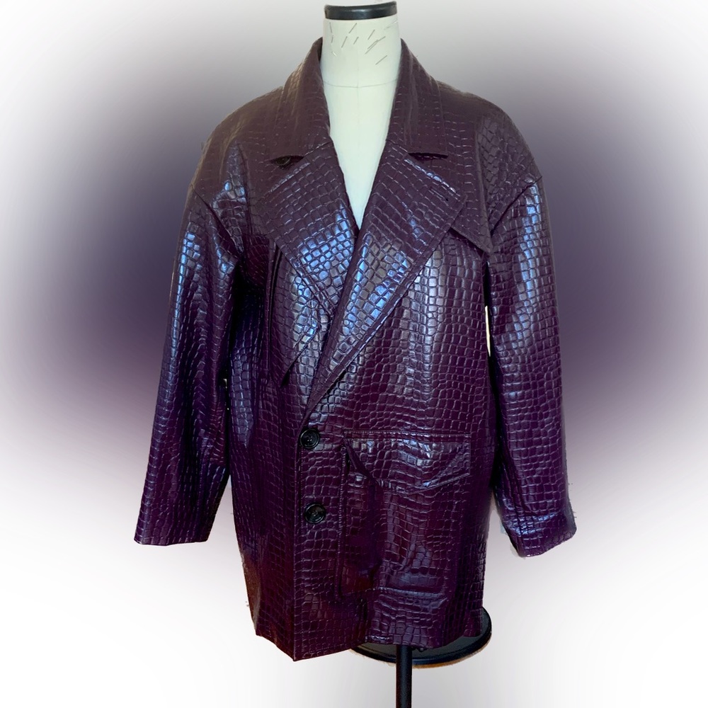 Tibi Oversized Croc Embossed Patent Coat